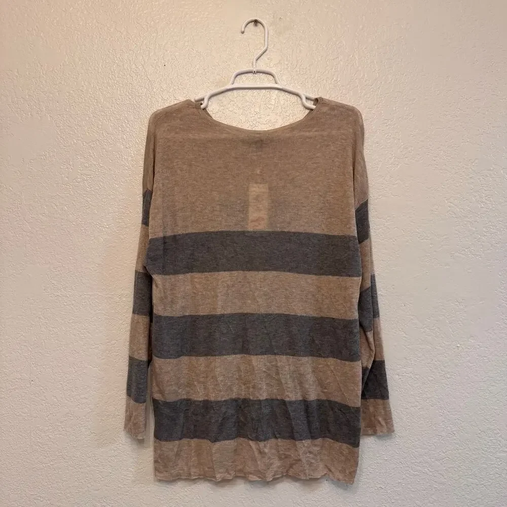 NWT Eileen Fisher Woman Tencel Merino Rib Stripe Boxy Top 1X Semi Sheer